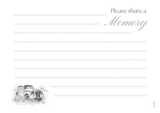 Pack of 100 'Share a Memory' Cards - Vintage Car Design A6